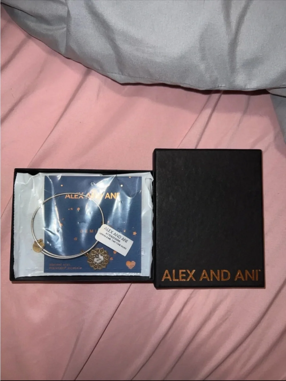 Alex and Ani Silver and Gold Floral Charm Bangle